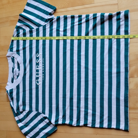 Guess Green White Striped Short Sleeve T Shirt Large - Picture 5 of 8